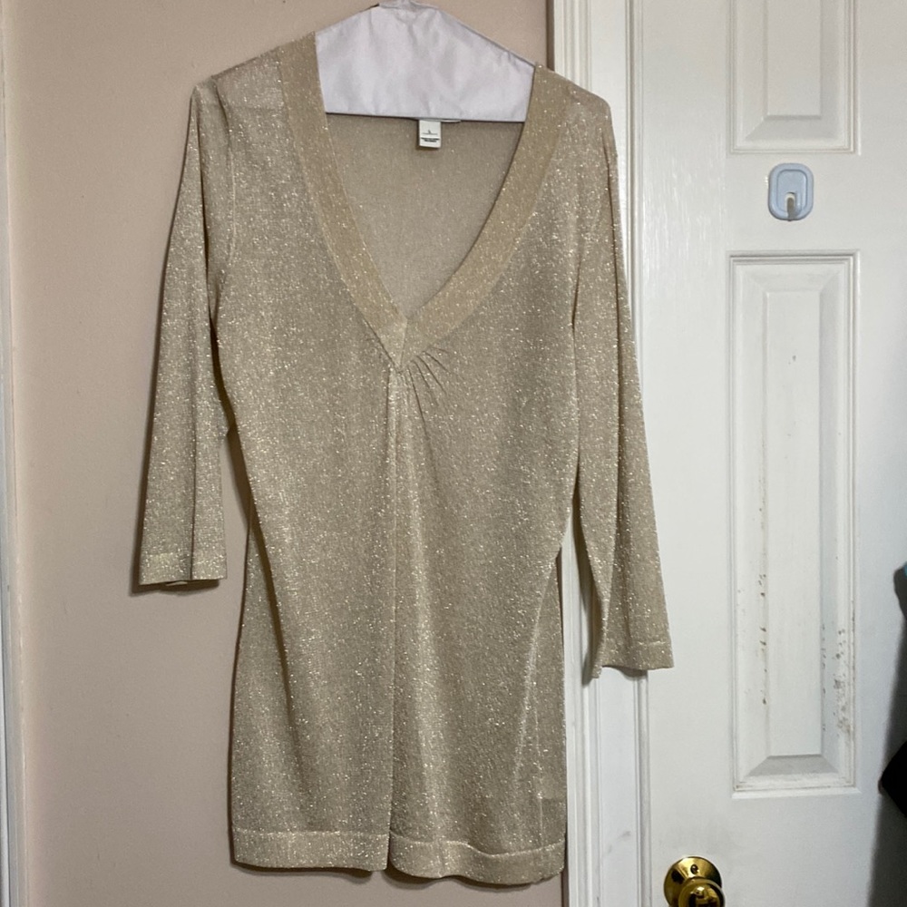 Gold blouse perfect for holiday parties!